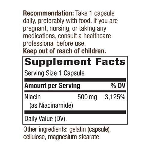 Nature's Way Niacinamide (non-flushing) 500 mg-100 capsules-N101 Nutrition