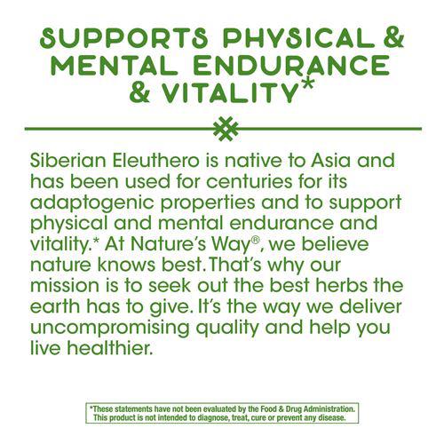 Nature's Way Siberian Eleuthero Root-100 vegan capsules-N101 Nutrition