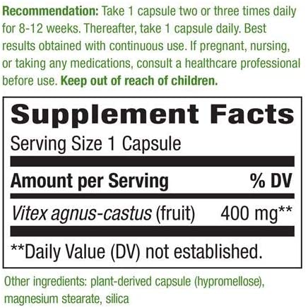 Nature's Way Vitex Fruit 400 mg-100 vegan capsules-N101 Nutrition