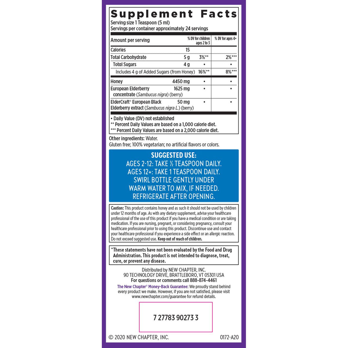 New Chapter Elderberry Syrup + Honey (EXP 08/2026 - FINAL SALE / NO RETURNS)-N101 Nutrition
