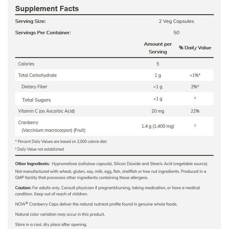 NOW Cranberry Caps-100 veg capsules-N101 Nutrition