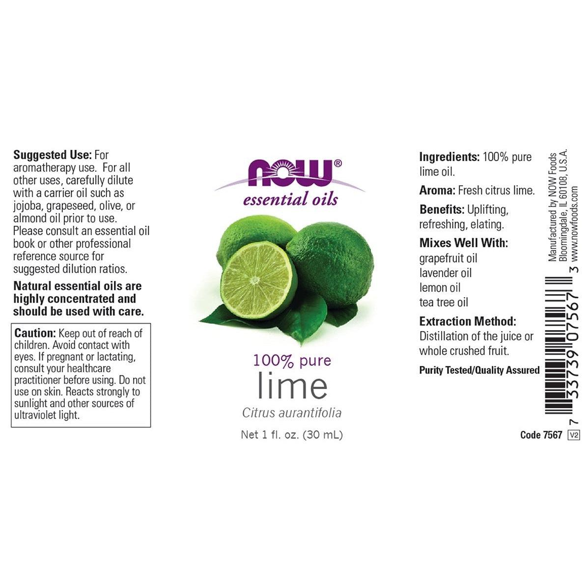 NOW Essential Oils Lime Oil-1 fl oz (30 mL)-N101 Nutrition