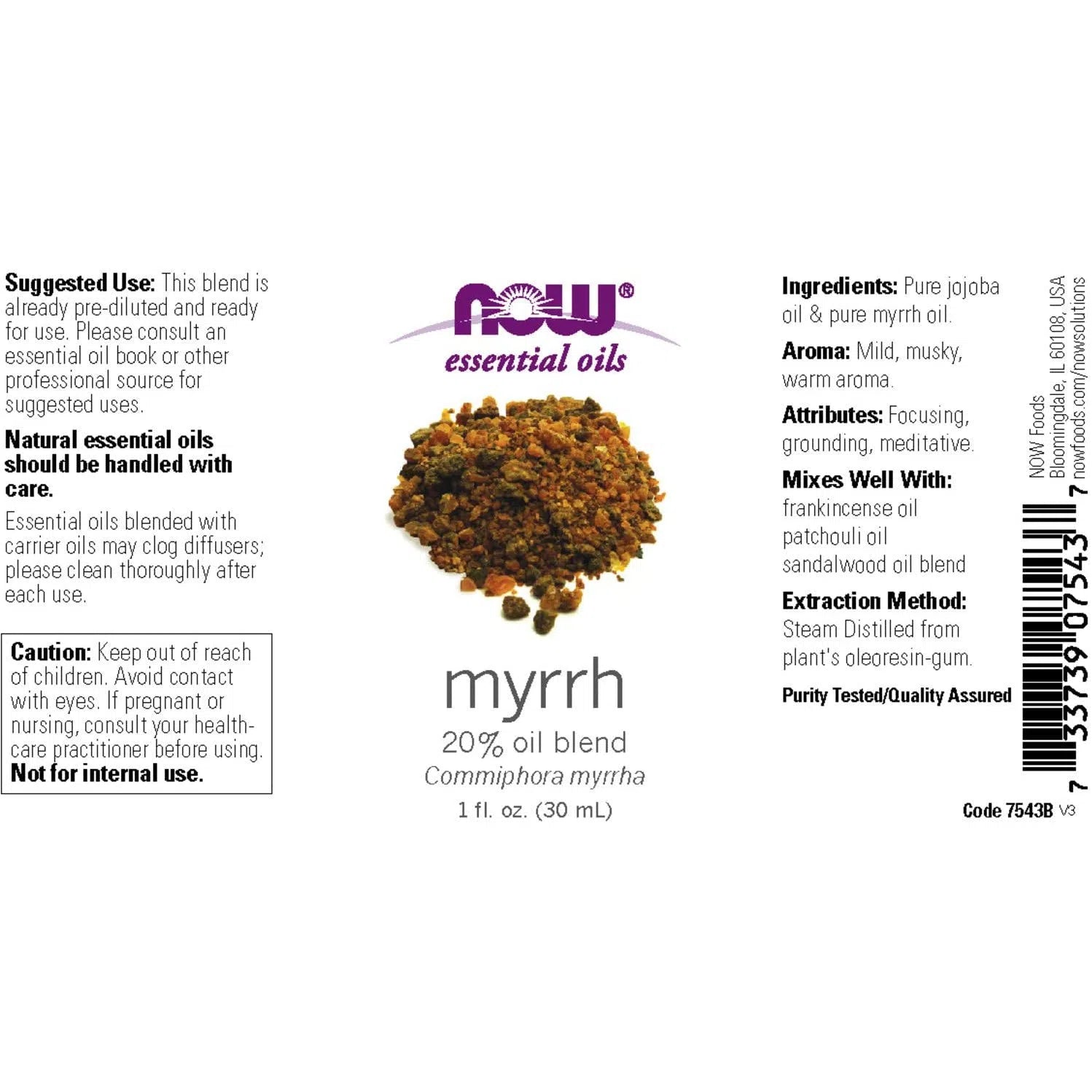 NOW Essential Oils Myrrh Oil Blend-1 fl oz (30 mL)-N101 Nutrition