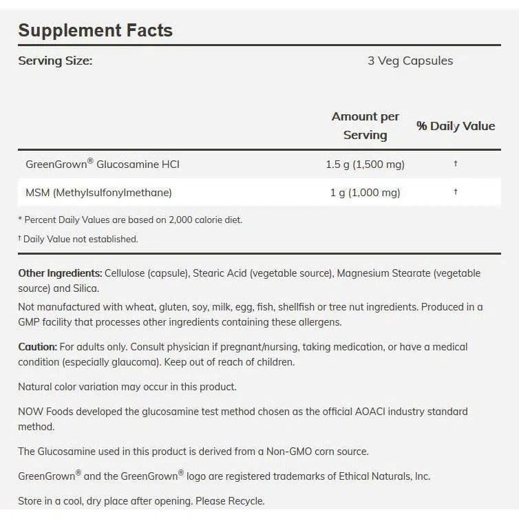 NOW Glucosamine & MSM, Vegetarian-120 veg capsules-N101 Nutrition