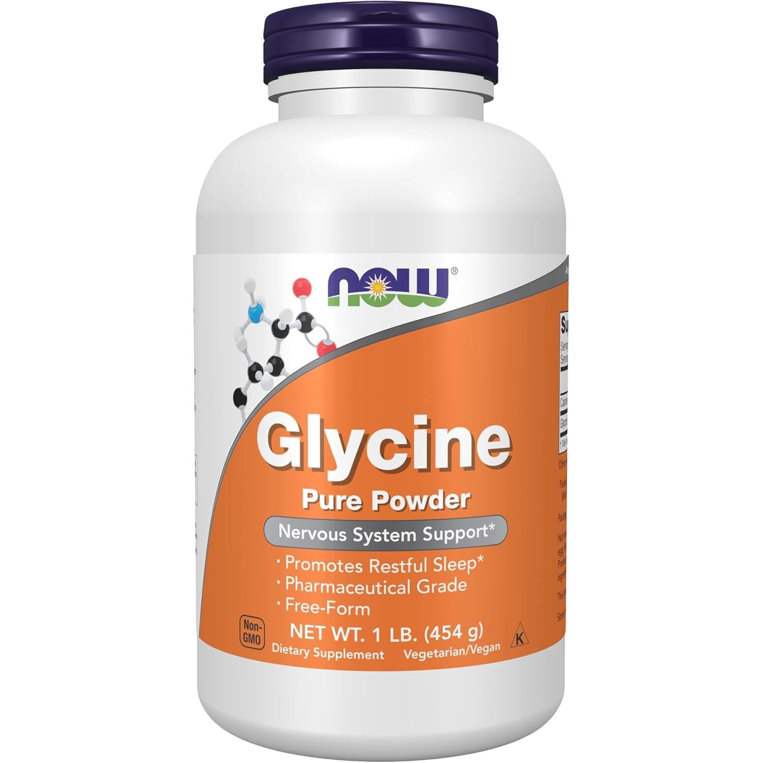 NOW Glycine Pure Powder-1 lb (454 g)-N101 Nutrition