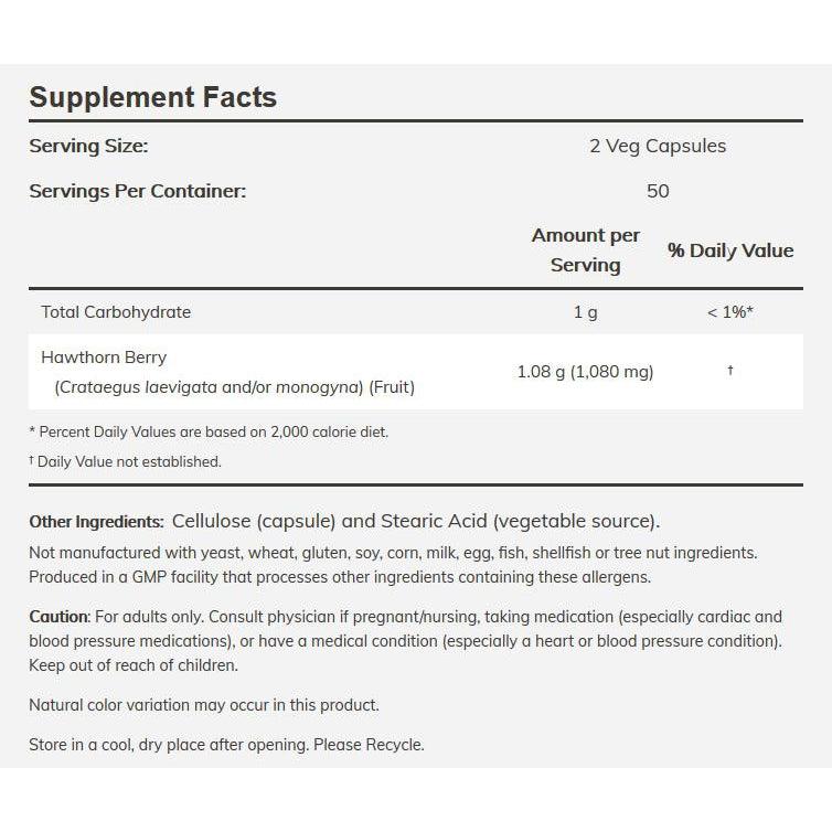 NOW Hawthorn Berry 540 mg-100 veg capsules-N101 Nutrition