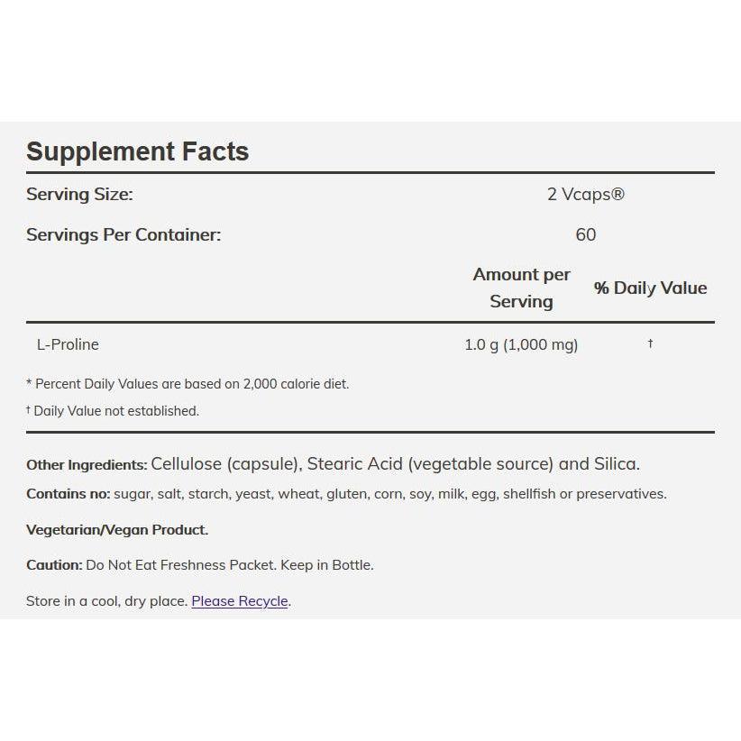 NOW L-Proline 500 mg-120 veg capsules-N101 Nutrition