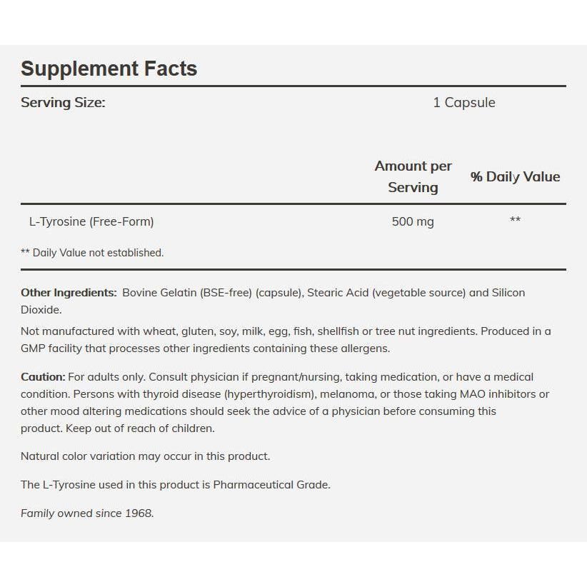 NOW L-Tyrosine 500 mg Capsules-120 caps-N101 Nutrition