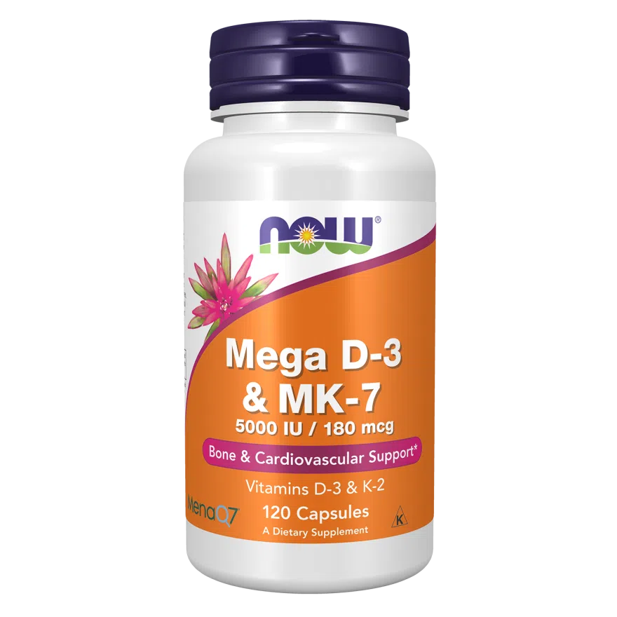 NOW Mega D-3 & MK-7 (5000 IU / 180 mcg)-120 capsules-N101 Nutrition