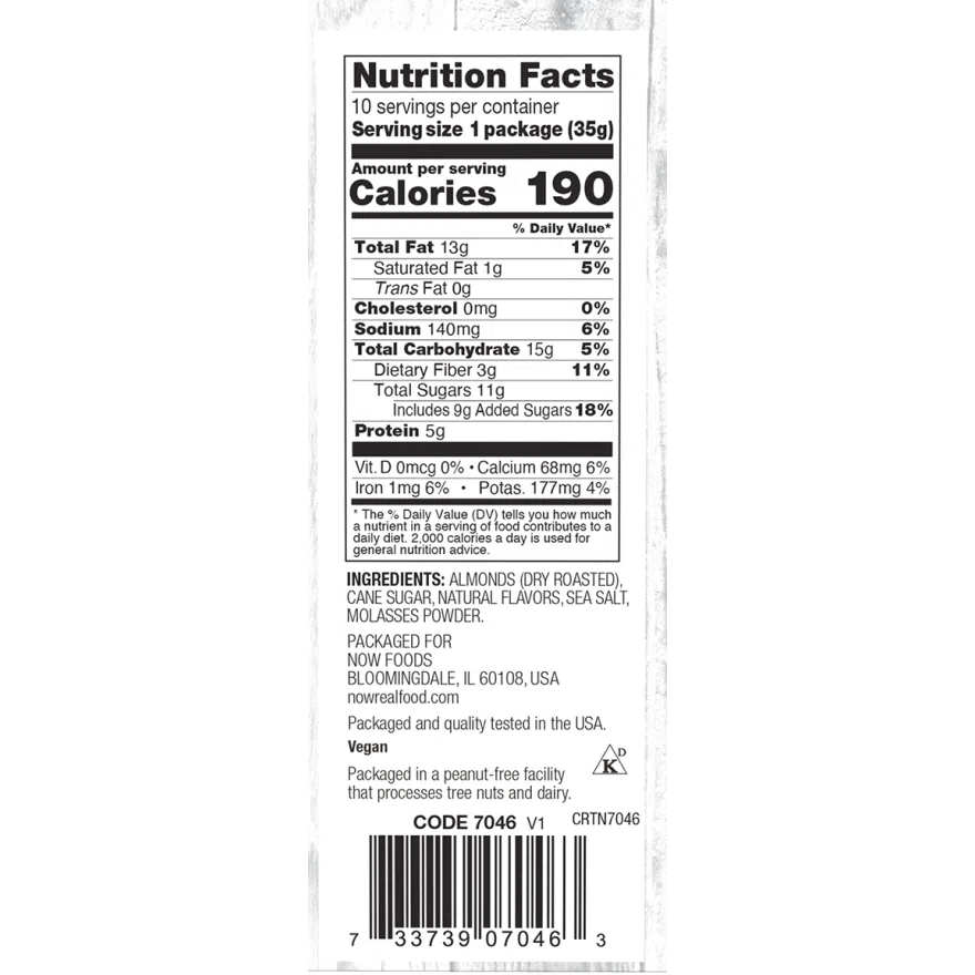 NOW Real Food Almonds-N101 Nutrition