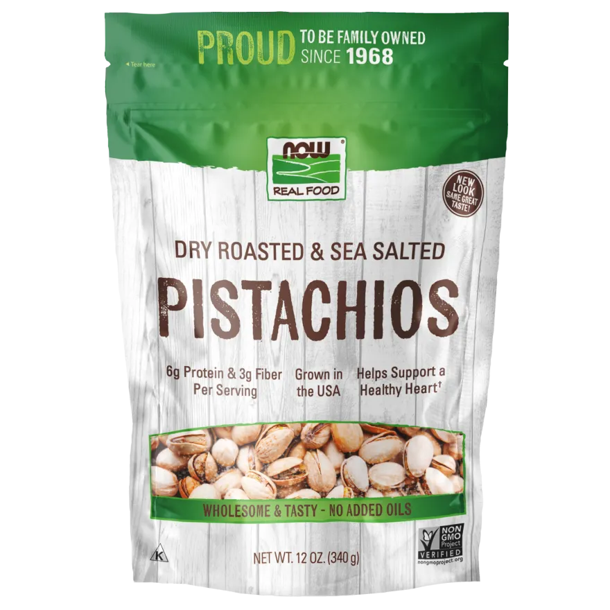 NOW Real Food Pistachios, Dry Roasted & Sea Salted-12 oz (340 g)-N101 Nutrition