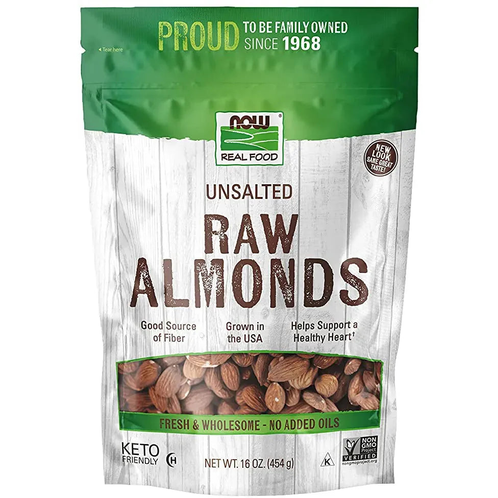 NOW Real Food Raw Almonds, Unsalted-16 oz (454 g)-N101 Nutrition