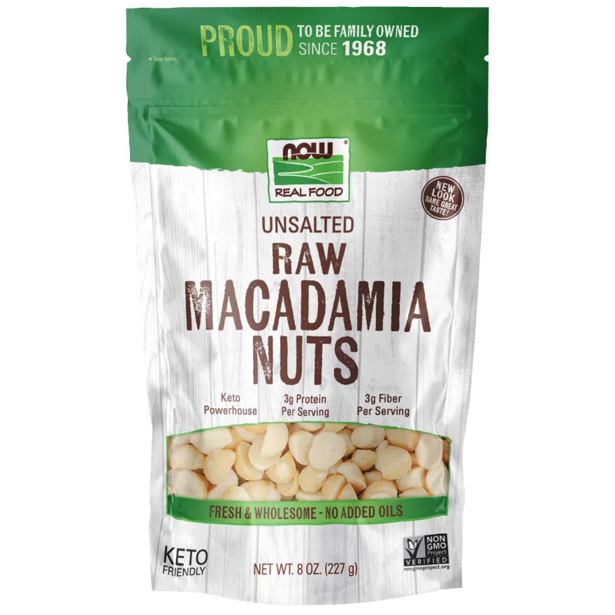 NOW Real Food Raw Macadamia Nuts, Unsalted-8 oz (227 g)-N101 Nutrition