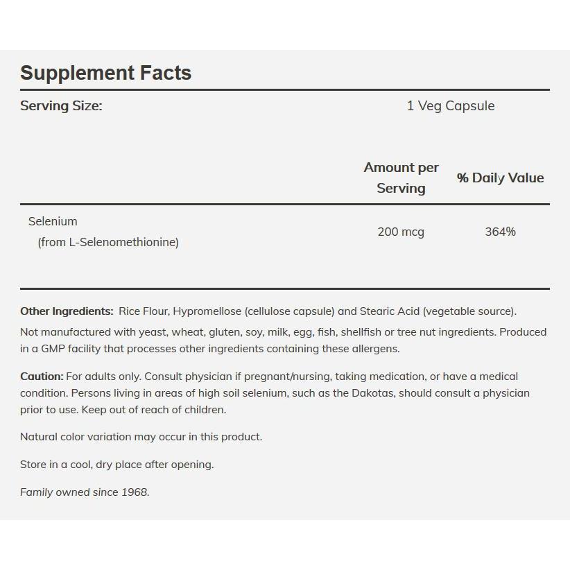 NOW Selenium 200mcg (Vegetarian/Vegan)-N101 Nutrition