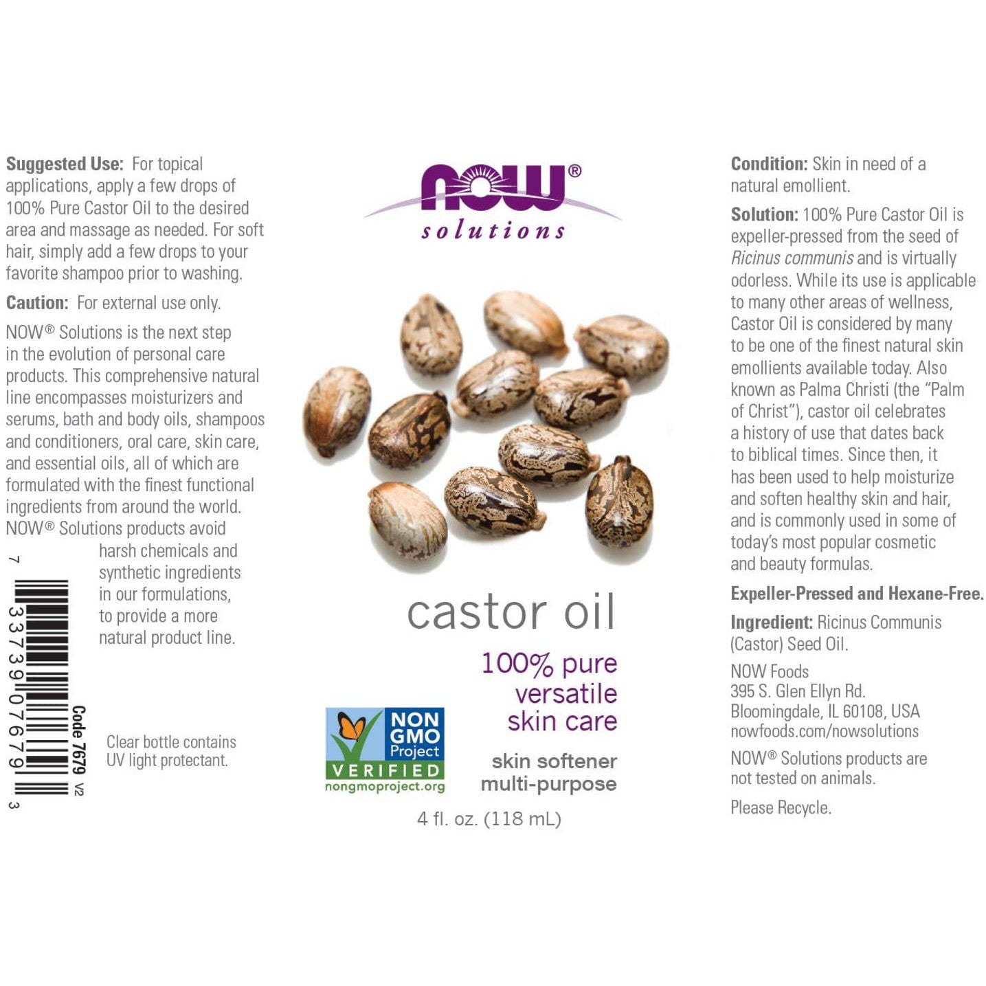 NOW Solutions Castor Oil-16 fl oz (473 mL)-N101 Nutrition