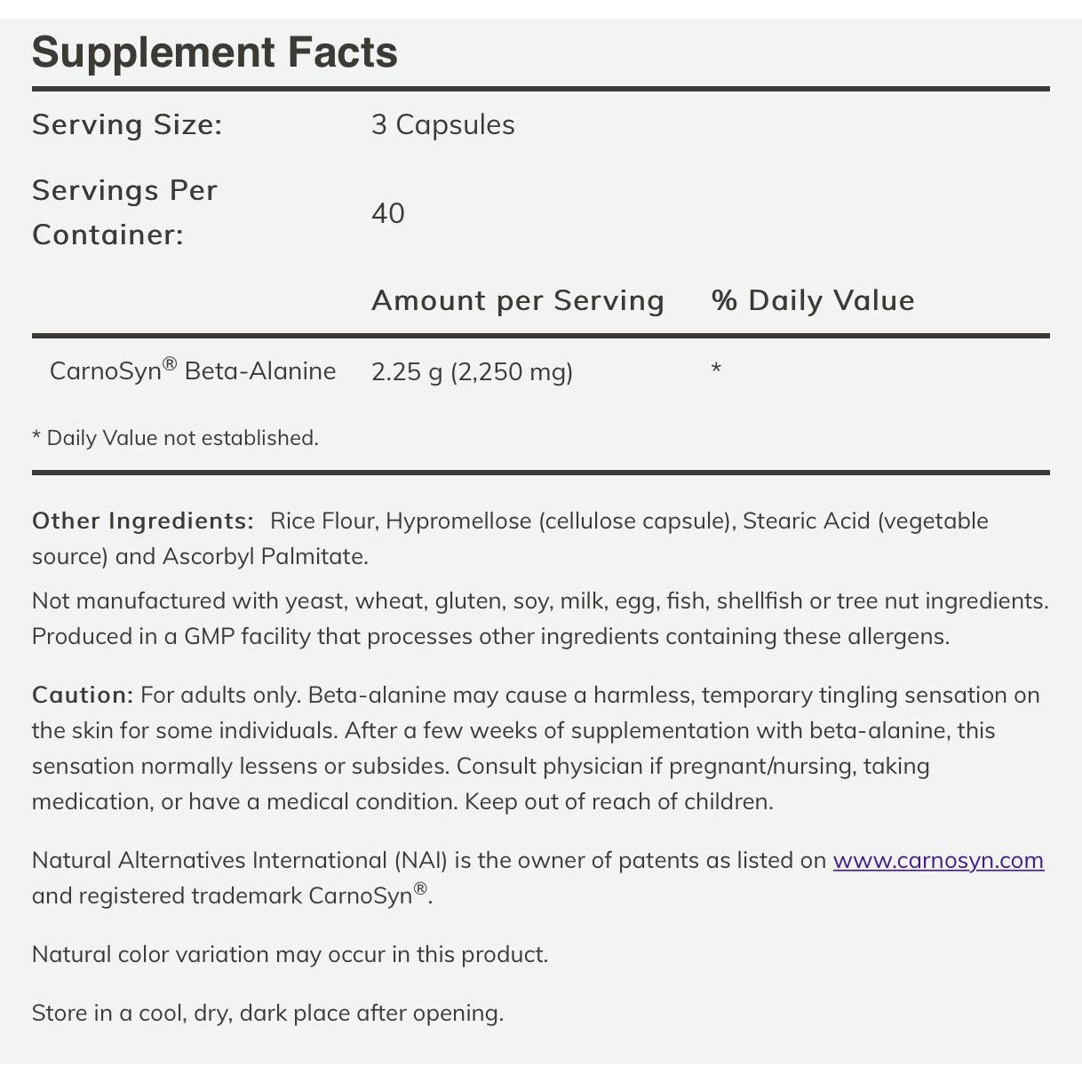 NOW Sports Beta-Alanine 750 mg-120 veg capsules-N101 Nutrition