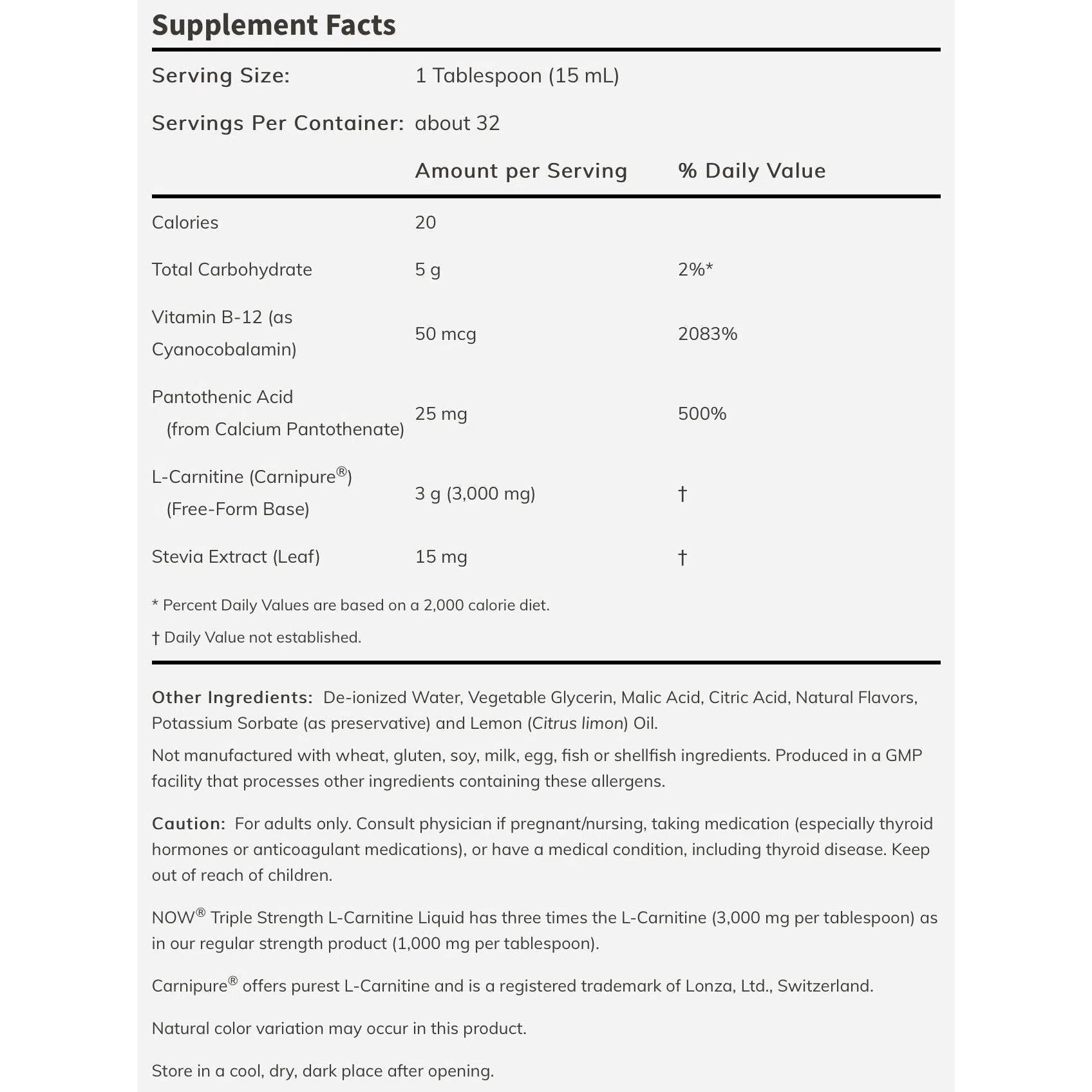 NOW Sports L-Carnitine Triple Strength Liquid 3000 mg - Citrus-16 fl oz (473 mL)-N101 Nutrition