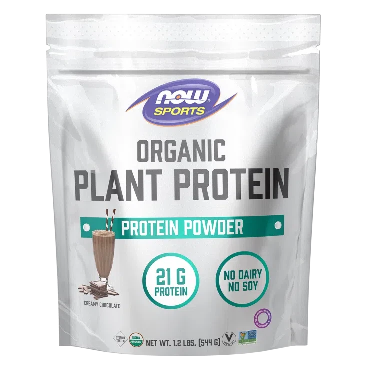 NOW Sports Organic Plant Protein Powder-1.2 lbs (14 servings)-Creamy Chocolate-N101 Nutrition