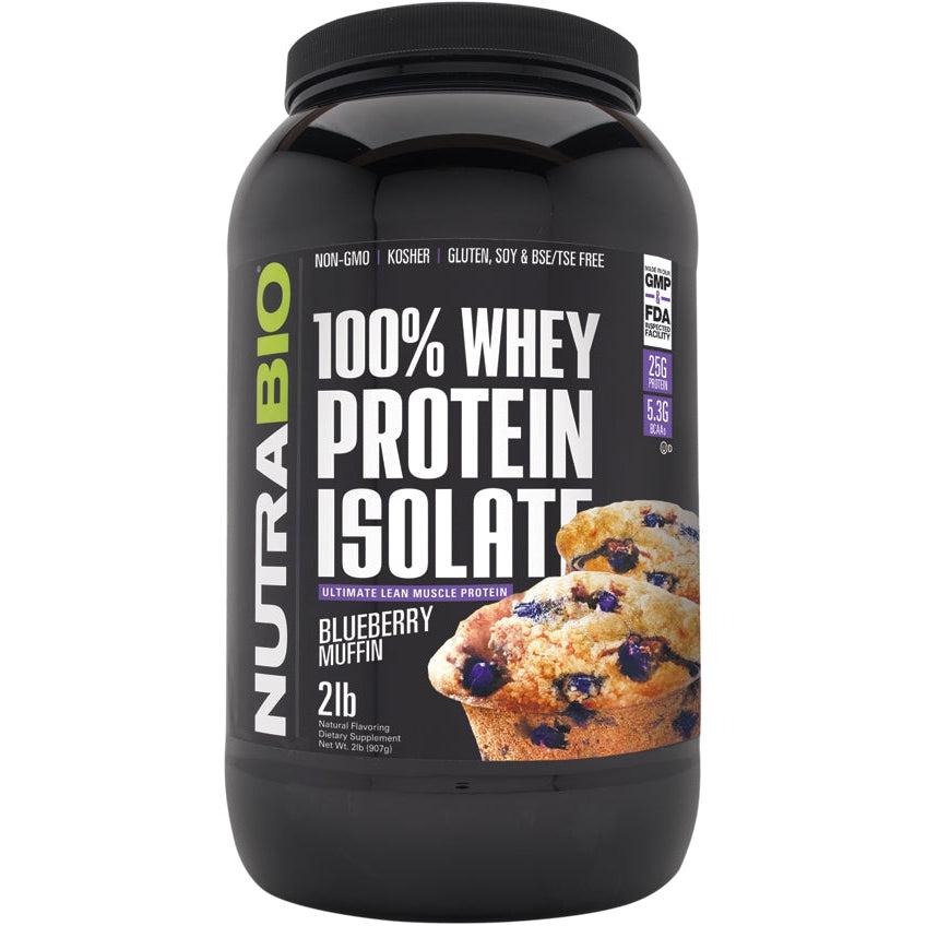 NutraBio 100% Whey Protein Isolate-2 lbs-Blueberry Muffin-N101 Nutrition