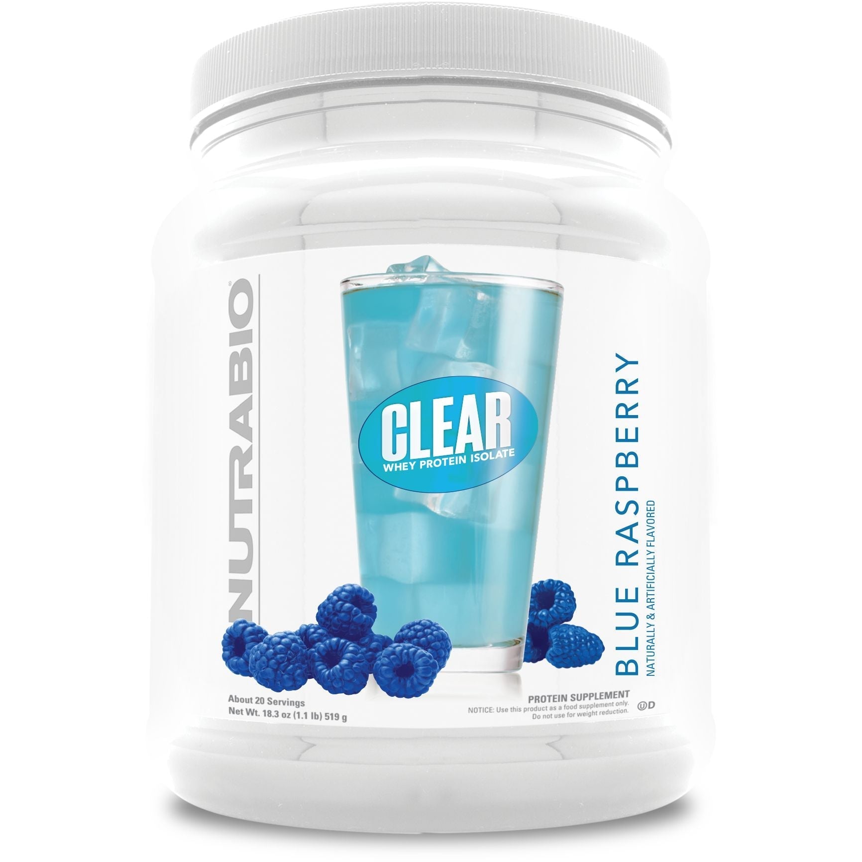 NutraBio CLEAR Whey Protein Isolate-20 servings-Blue Raspberry-N101 Nutrition