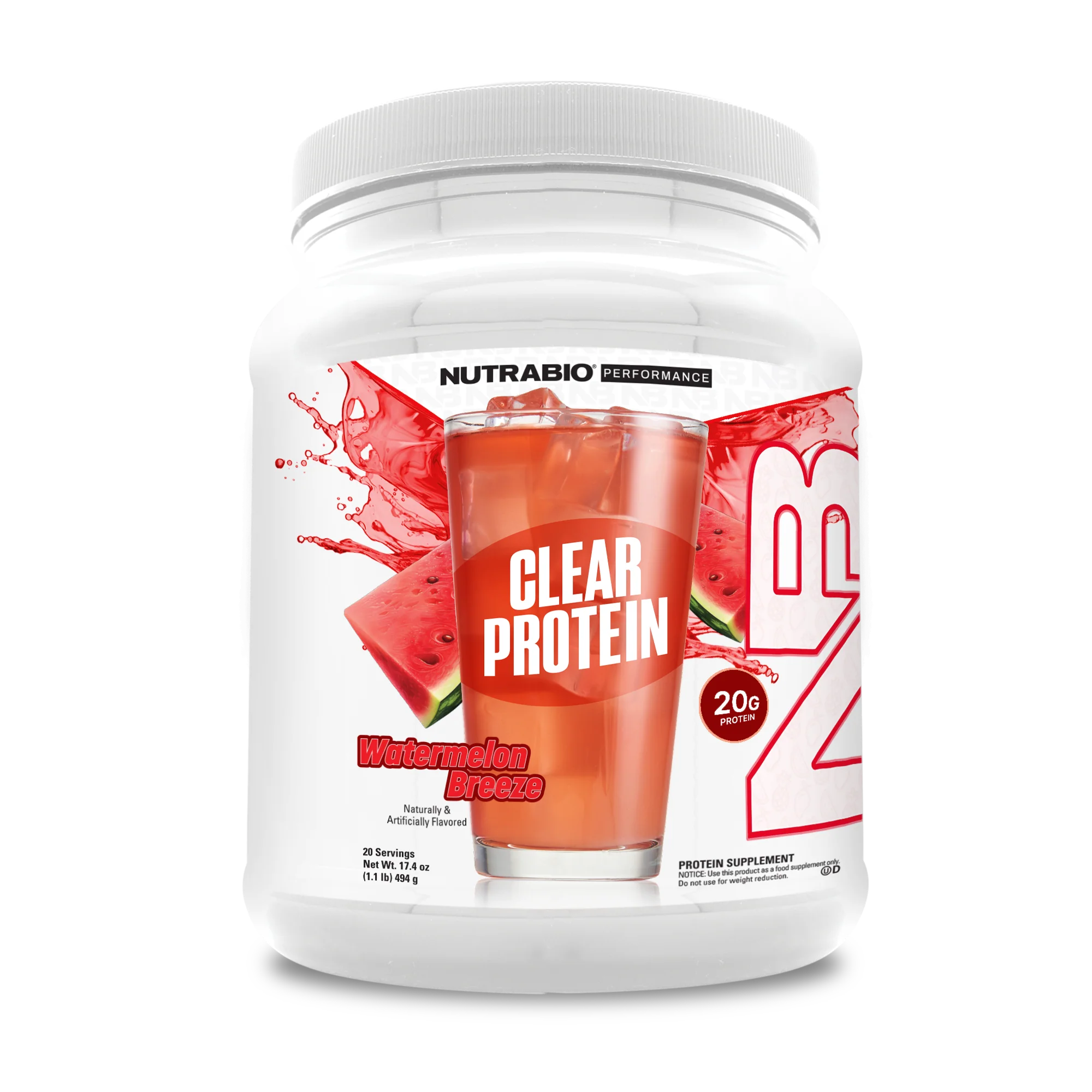 NutraBio CLEAR Whey Protein Isolate-20 servings-Watermelon Breeze-N101 Nutrition