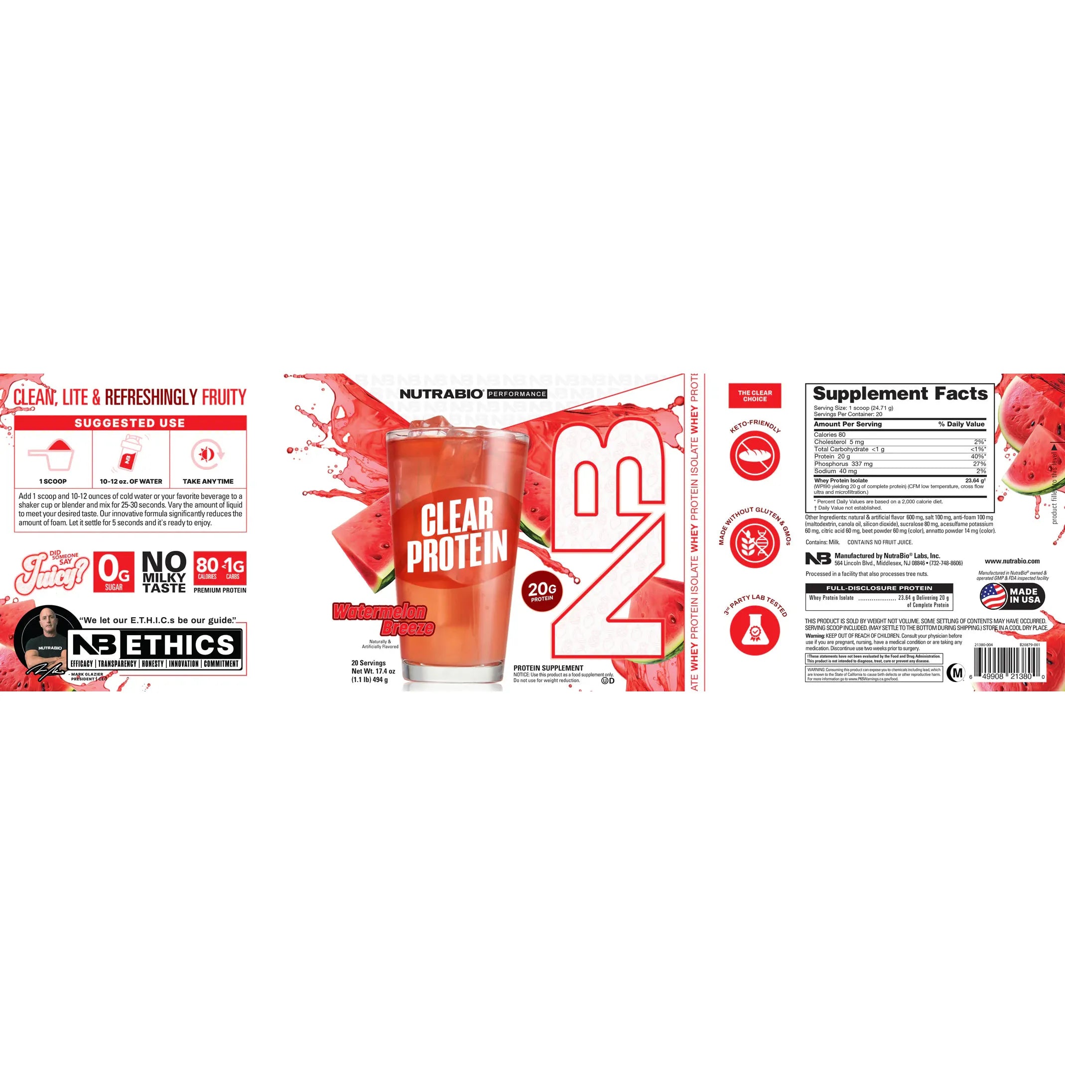 NutraBio CLEAR Whey Protein Isolate-N101 Nutrition