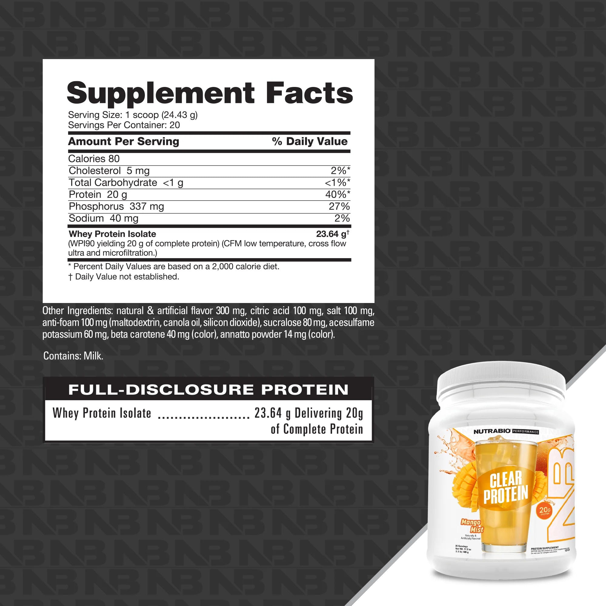 NutraBio CLEAR Whey Protein Isolate-N101 Nutrition
