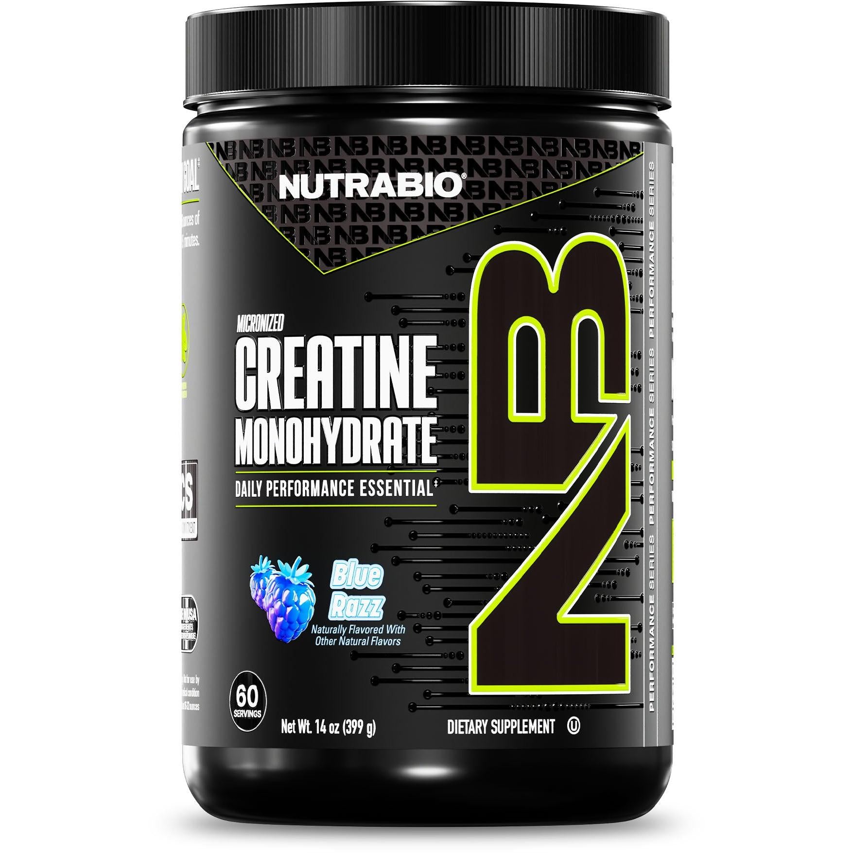 NutraBio Flavored Creatine Monohydrate-60 servings-Blue Razz-N101 Nutrition