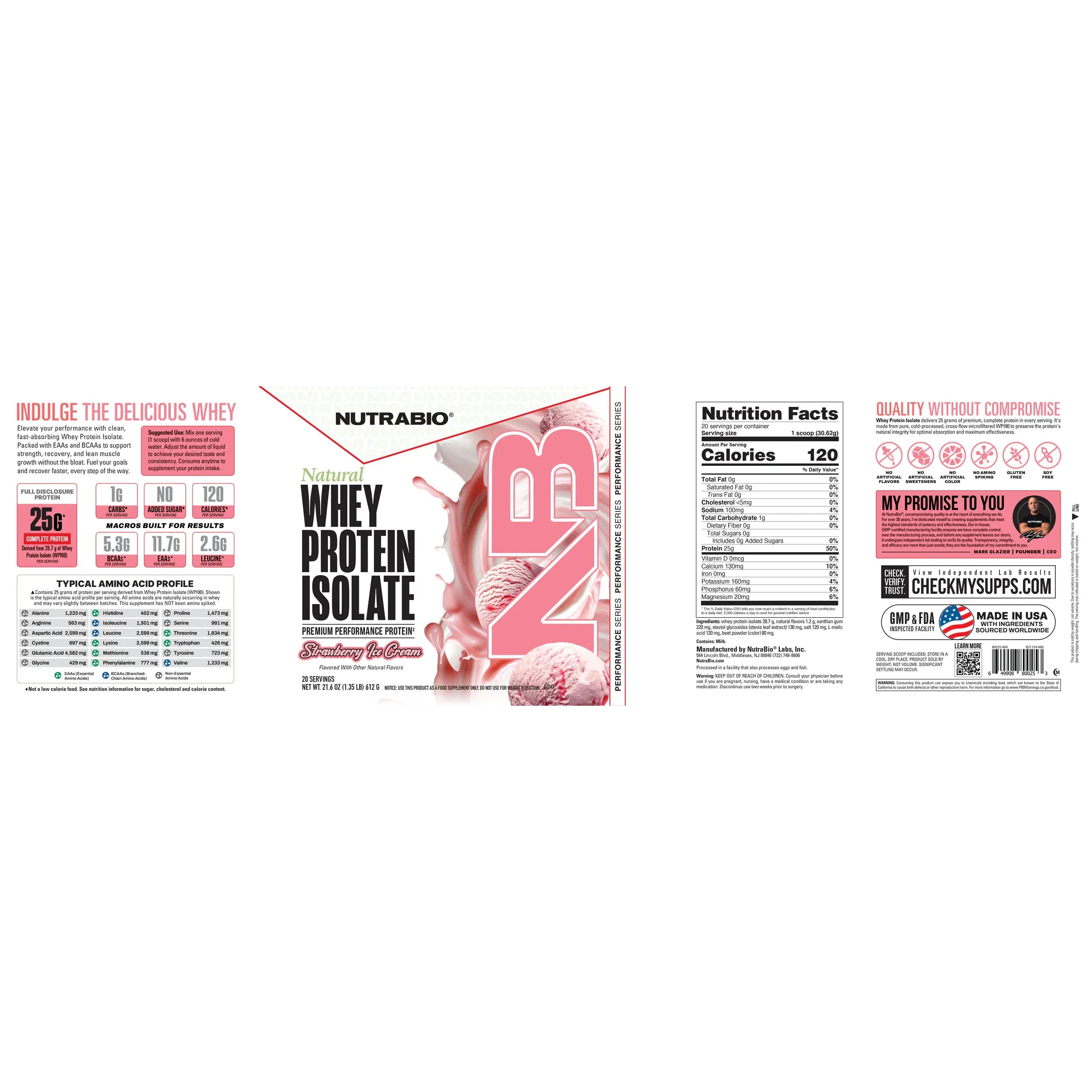 NutraBio Natural Whey Protein Isolate-N101 Nutrition