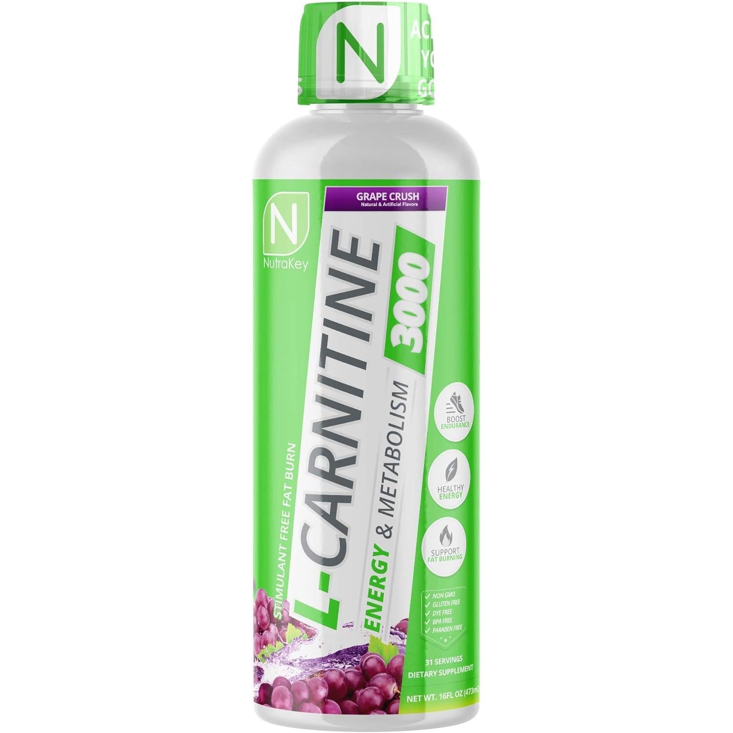 NutraKey L-Carnitine 3000 Liquid-16 fl oz (473 mL)-Grape Crush-N101 Nutrition