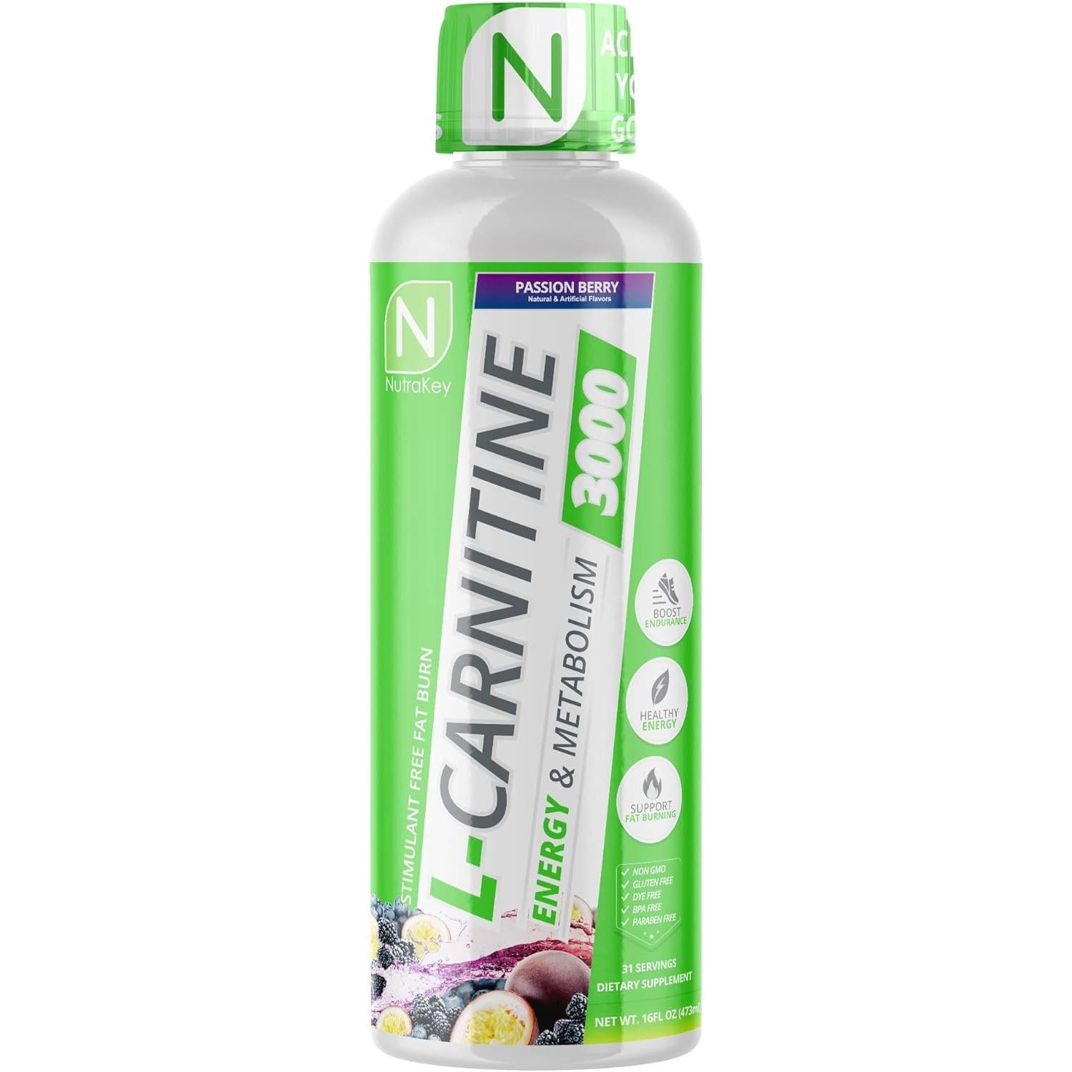 NutraKey L-Carnitine 3000 Liquid-16 fl oz (473 mL)-Passion Berry-N101 Nutrition