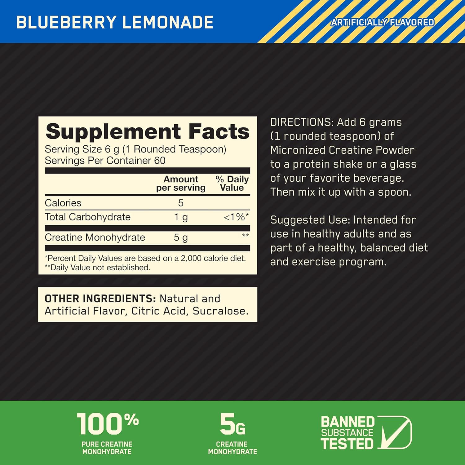 Optimum Nutrition Creatine Powder - Blueberry Lemonade-N101 Nutrition