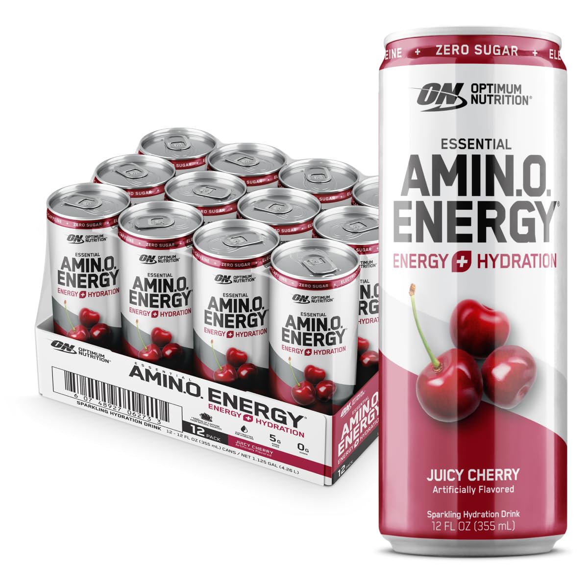 Optimum Nutrition Essential AMIN.O. Energy Sparkling Hydration Drink-Case (12 cans)-Juicy Cherry-N101 Nutrition