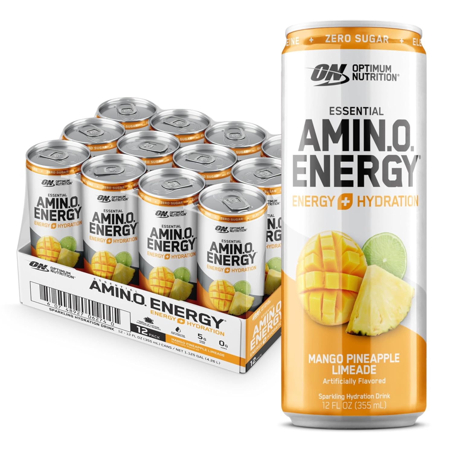 Optimum Nutrition Essential AMIN.O. Energy Sparkling Hydration Drink-Case (12 cans)-Mango Pineapple Limeade-N101 Nutrition