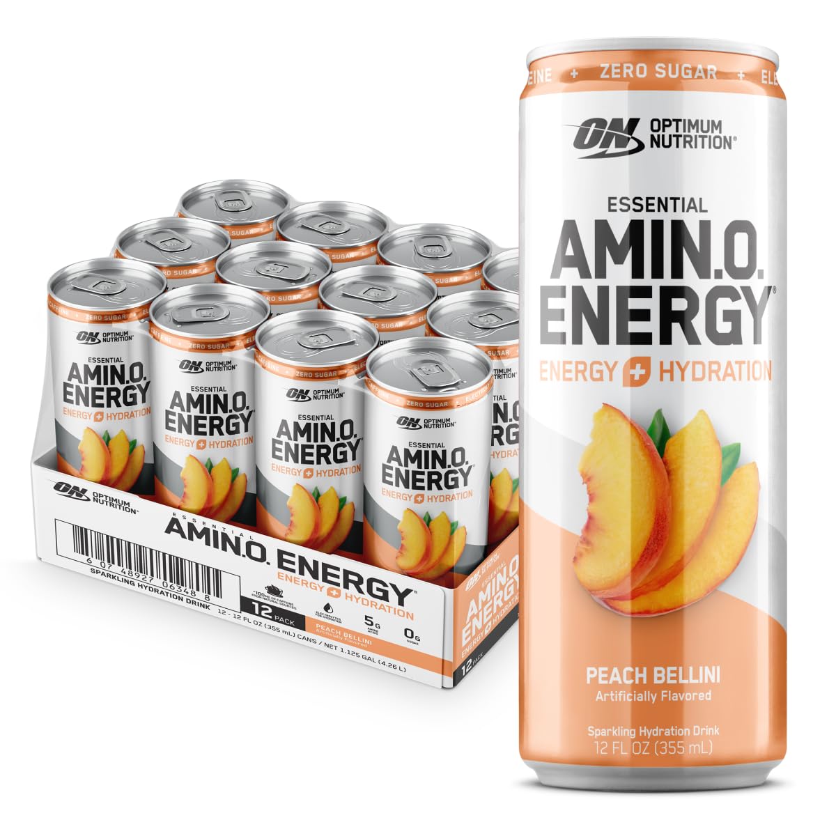 Optimum Nutrition Essential AMIN.O. Energy Sparkling Hydration Drink-Case (12 cans)-Peach Bellini-N101 Nutrition