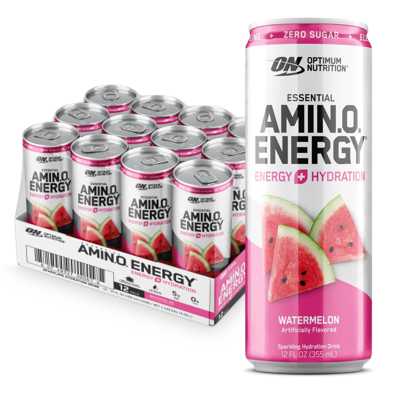 Optimum Nutrition Essential AMIN.O. Energy Sparkling Hydration Drink-Case (12 cans)-Watermelon-N101 Nutrition