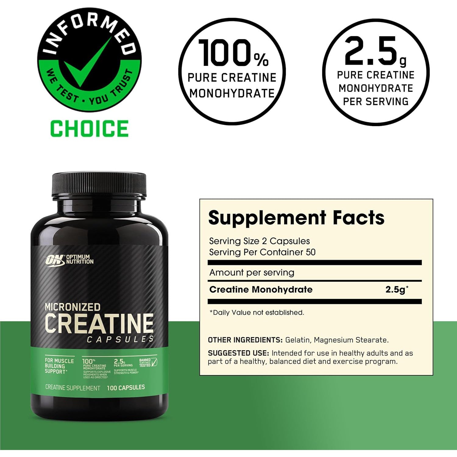 Optimum Nutrition Micronized Creatine Capsules-N101 Nutrition