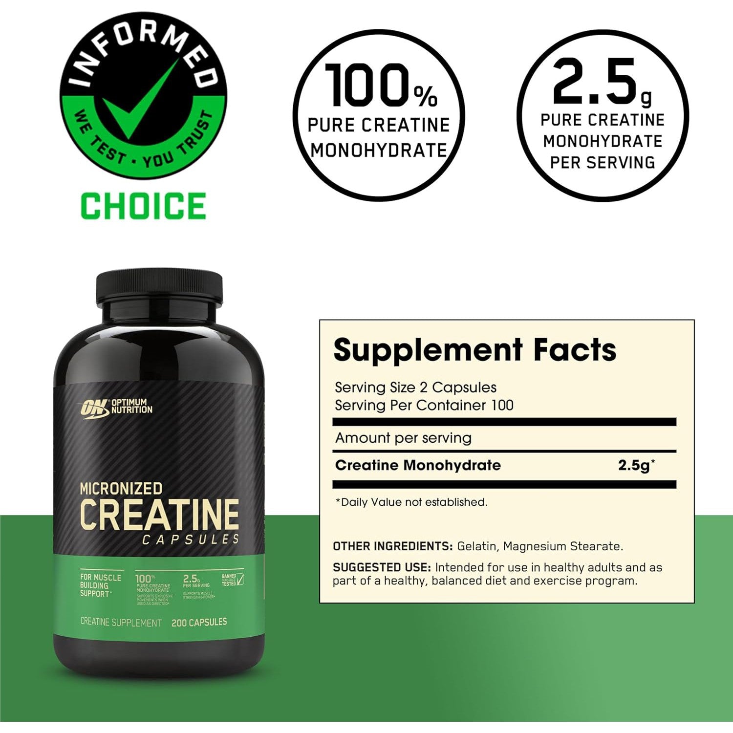 Optimum Nutrition Micronized Creatine Capsules-N101 Nutrition