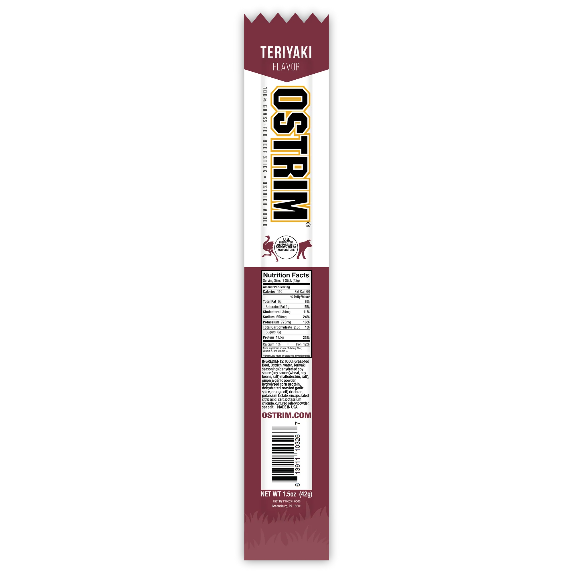 Ostrim Sticks-Single-Teriyaki Beef & Ostrich-N101 Nutrition