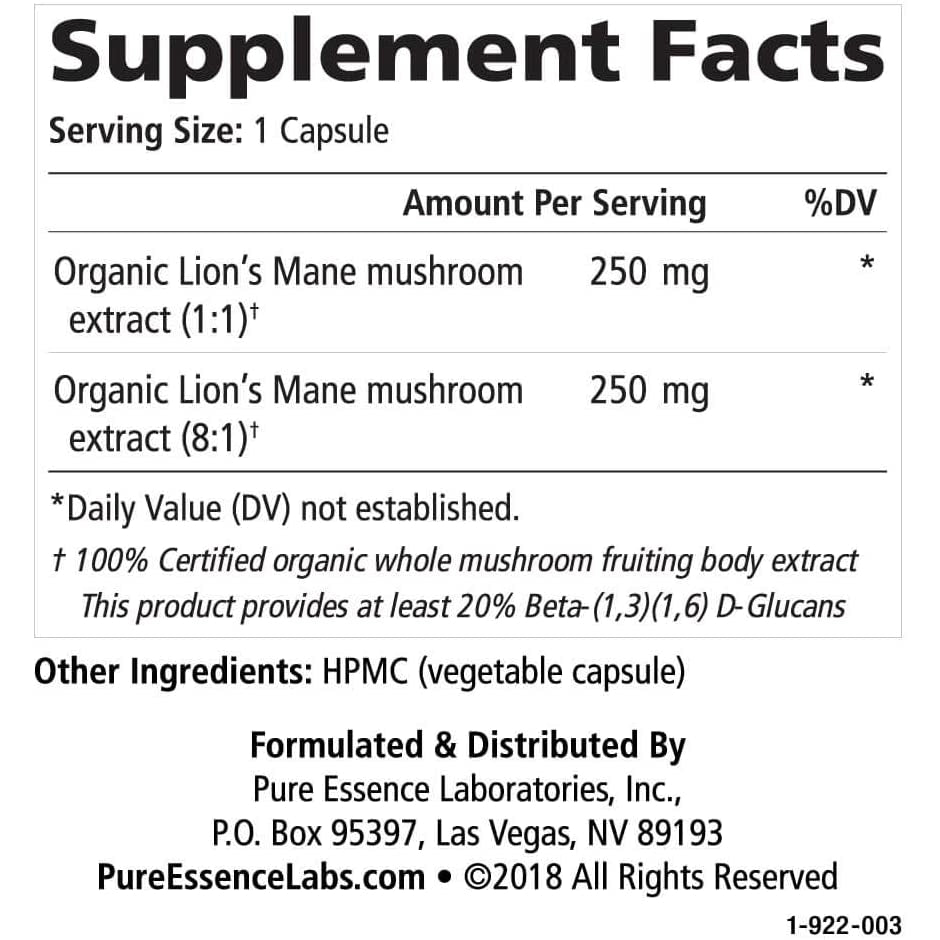 Pure Essence MyPure Lion’s Mane 4X-30 Vegi-Caps-N101 Nutrition