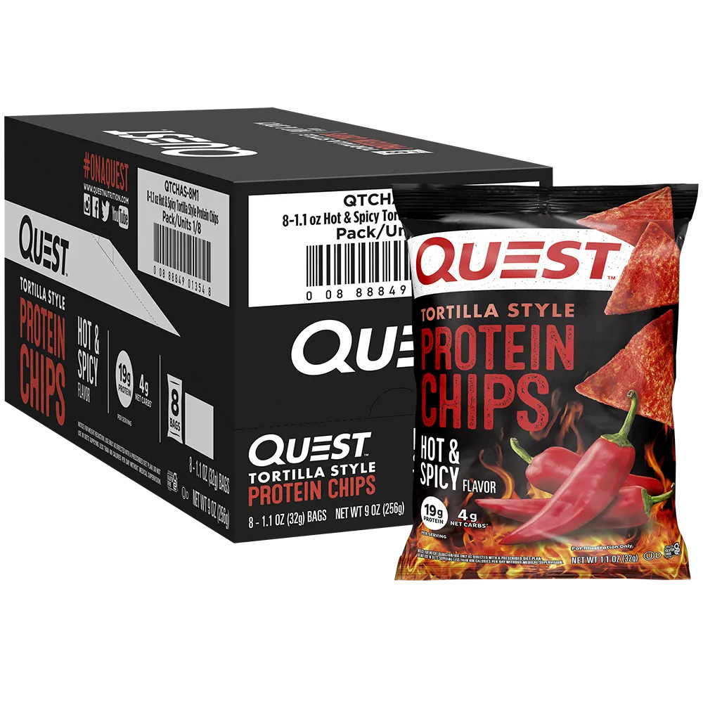 Quest Tortilla Style Protein Chips-Box (8 Bags)-Hot & Spicy-N101 Nutrition