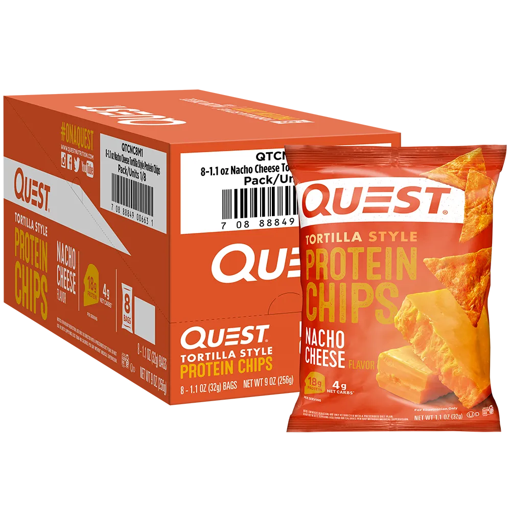 Quest Tortilla Style Protein Chips-Box (8 Bags)-Nacho Cheese-N101 Nutrition