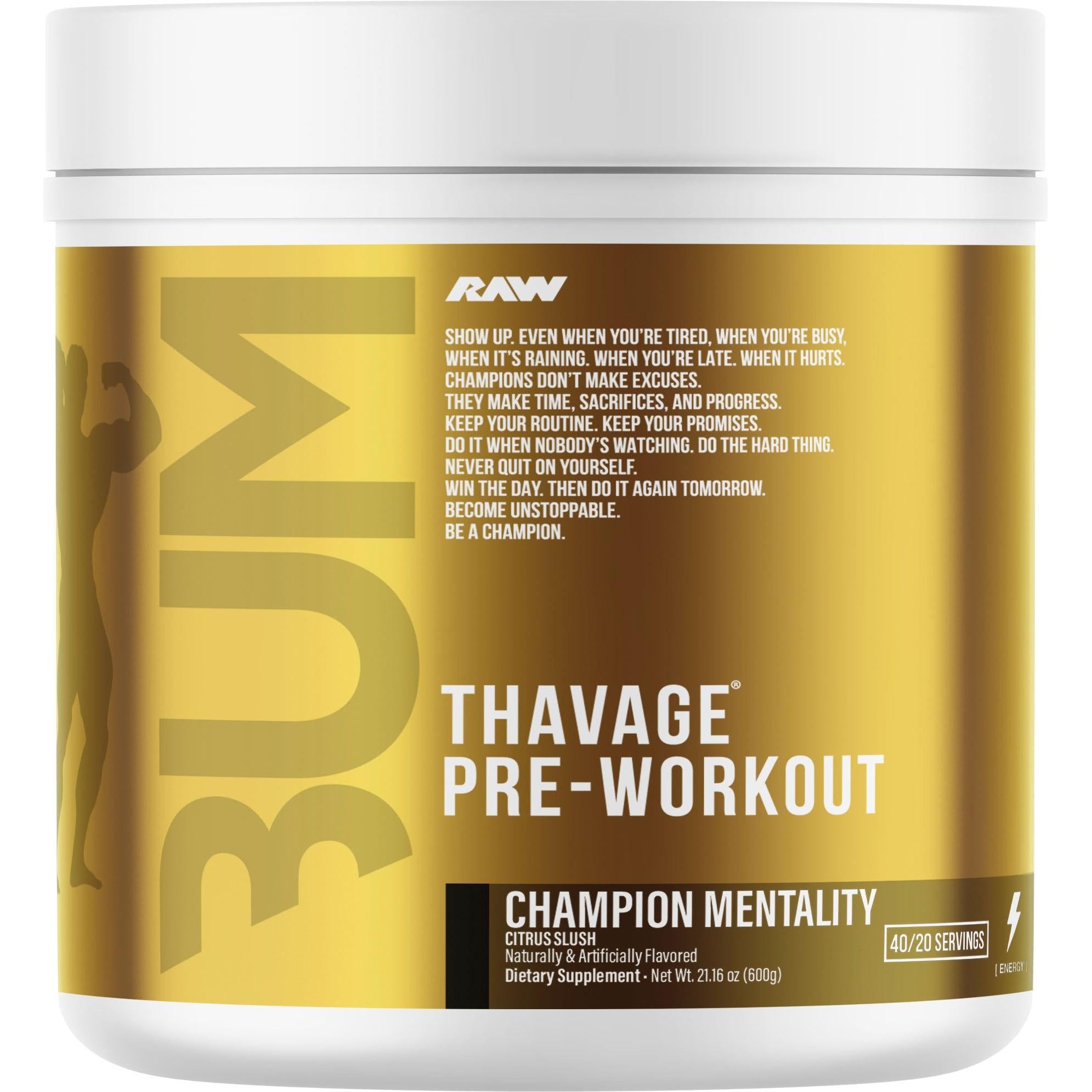 RAW Nutrition CBUM Thavage Pre-Workout-40/20 servings-Champion Mentality (Citrus Slush)-N101 Nutrition