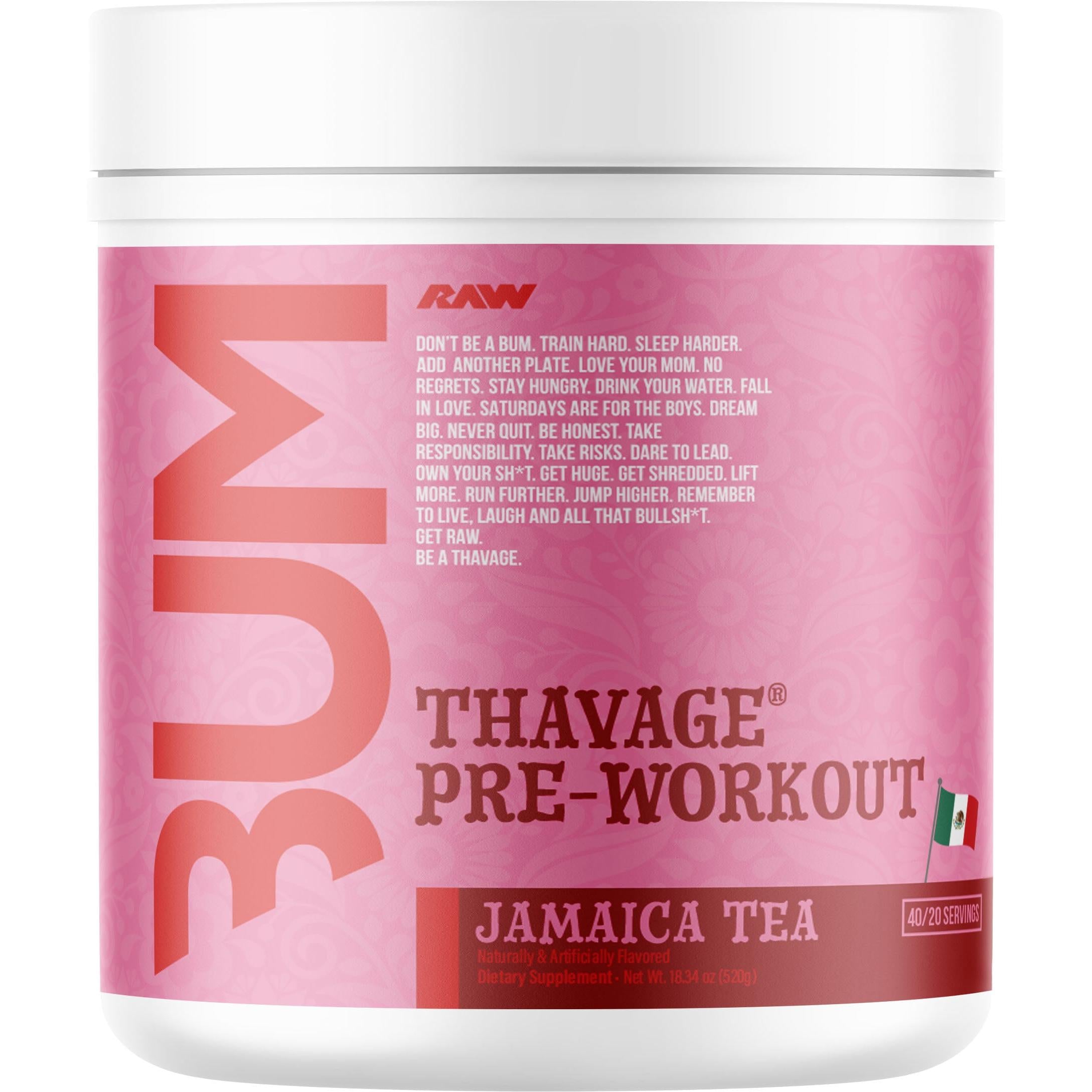 RAW Nutrition CBUM Thavage Pre-Workout-40/20 servings-Jamaica Tea-N101 Nutrition