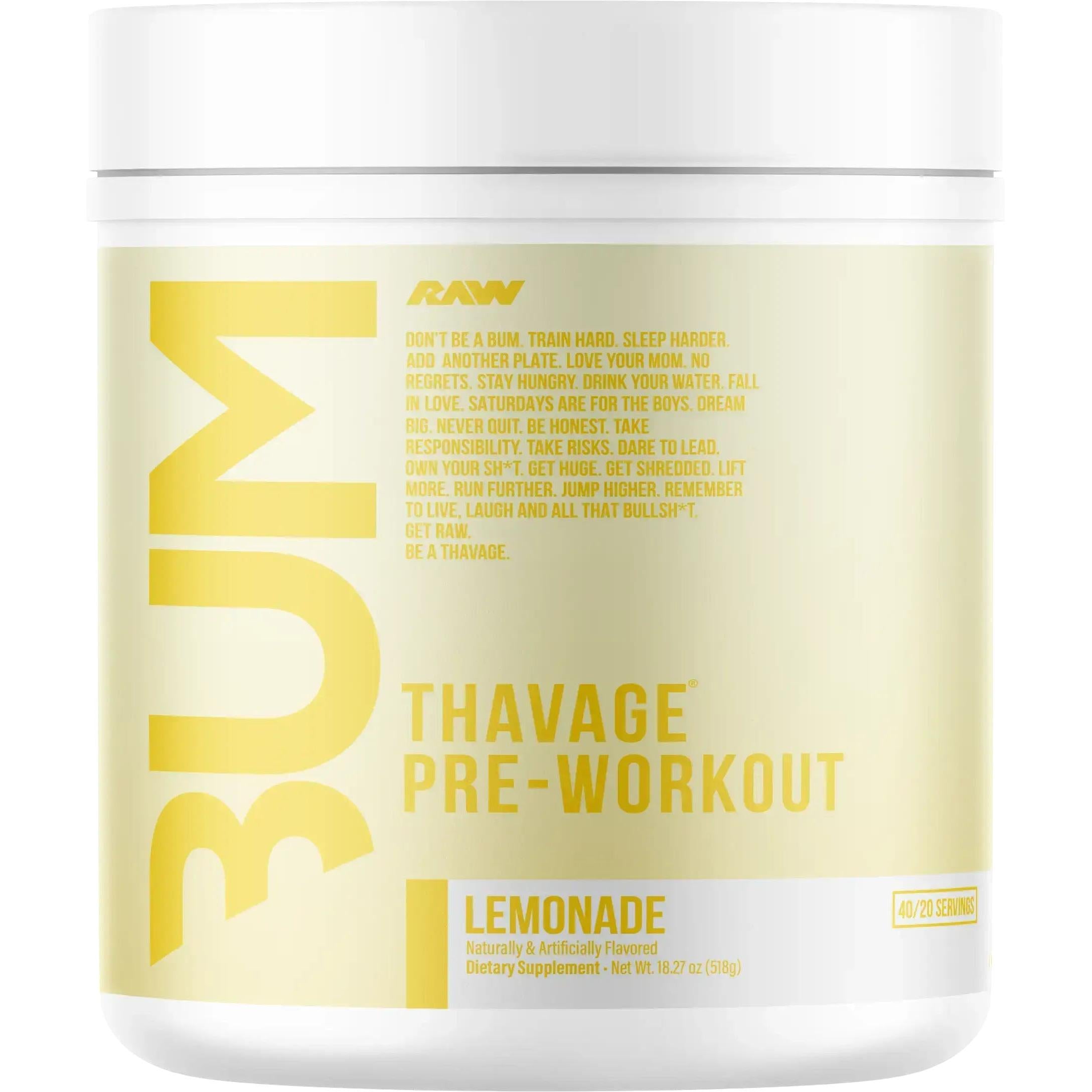 RAW Nutrition CBUM Thavage Pre-Workout-40/20 servings-Lemonade-N101 Nutrition