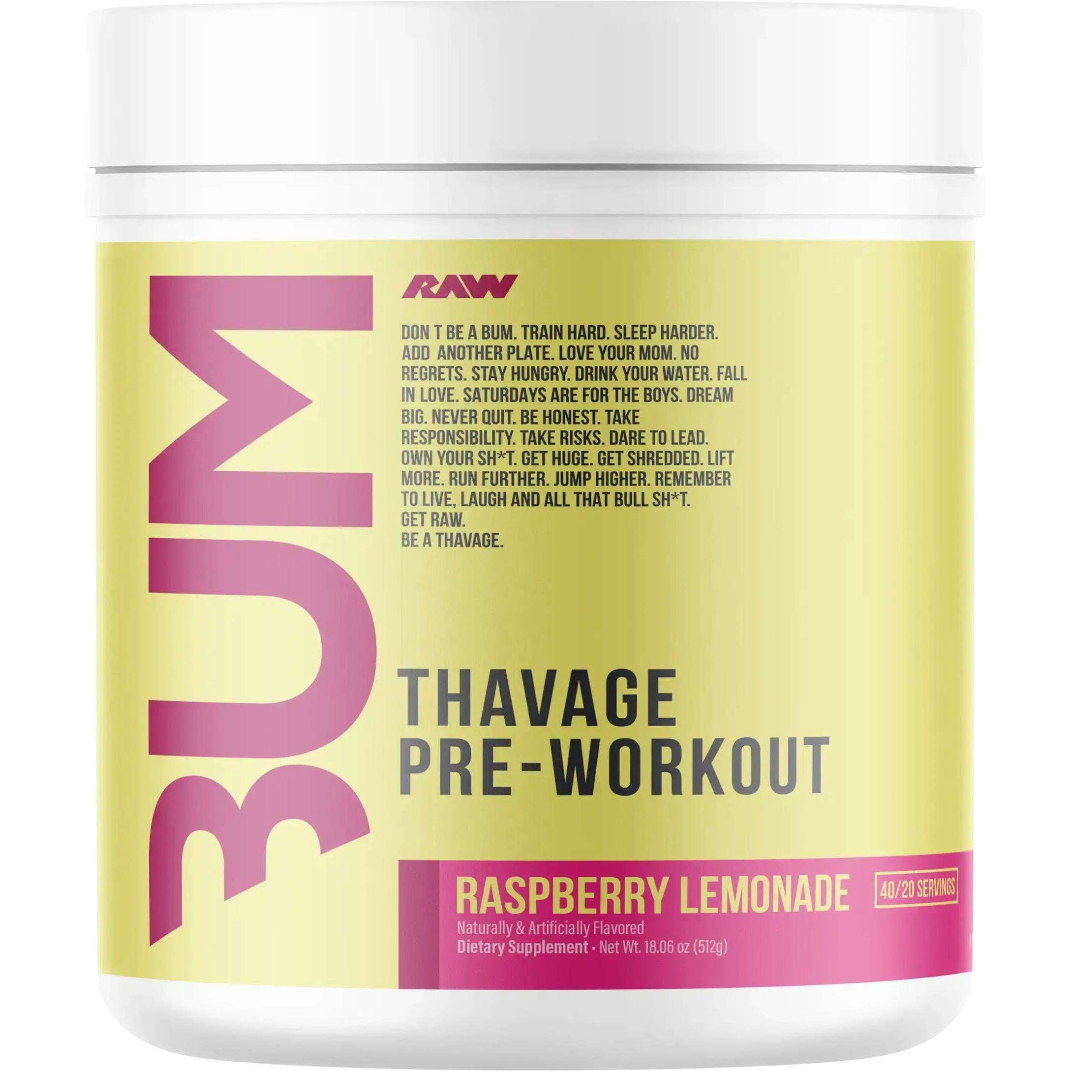 RAW Nutrition CBUM Thavage Pre-Workout-40/20 servings-Raspberry Lemonade-N101 Nutrition