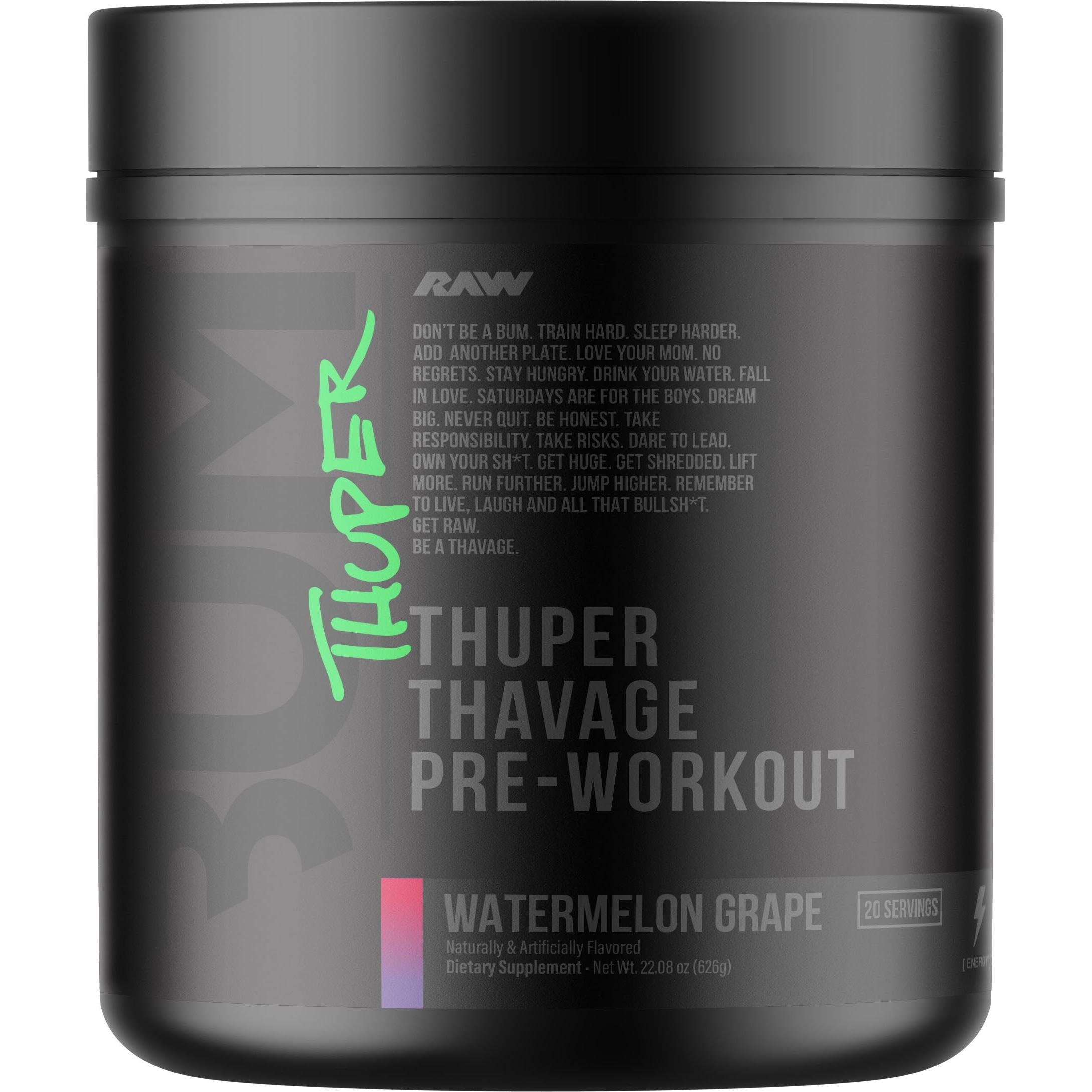 RAW Nutrition CBUM Thuper Thavage Pre-Workout-20 servings-Watermelon Grape-N101 Nutrition