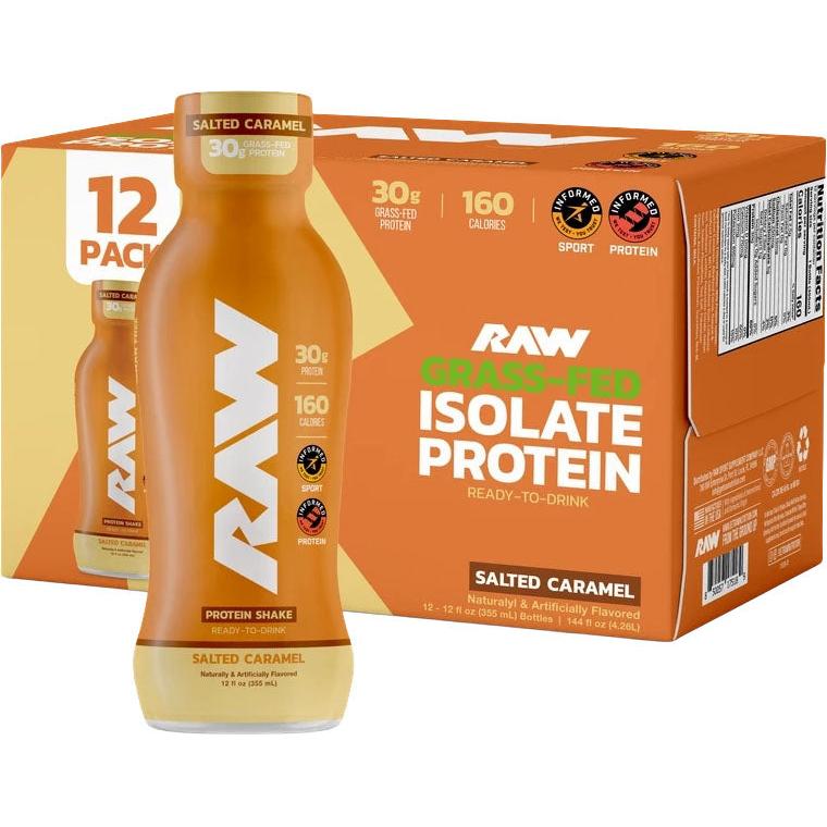 RAW Nutrition Grass-Fed Isolate Protein RTD-1 case (12 bottles)-Salted Caramel-N101 Nutrition
