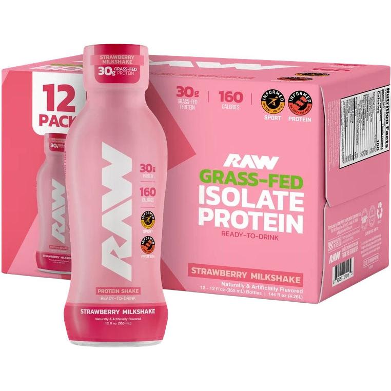 RAW Nutrition Grass-Fed Isolate Protein RTD-1 case (12 bottles)-Strawberry Milkshake-N101 Nutrition
