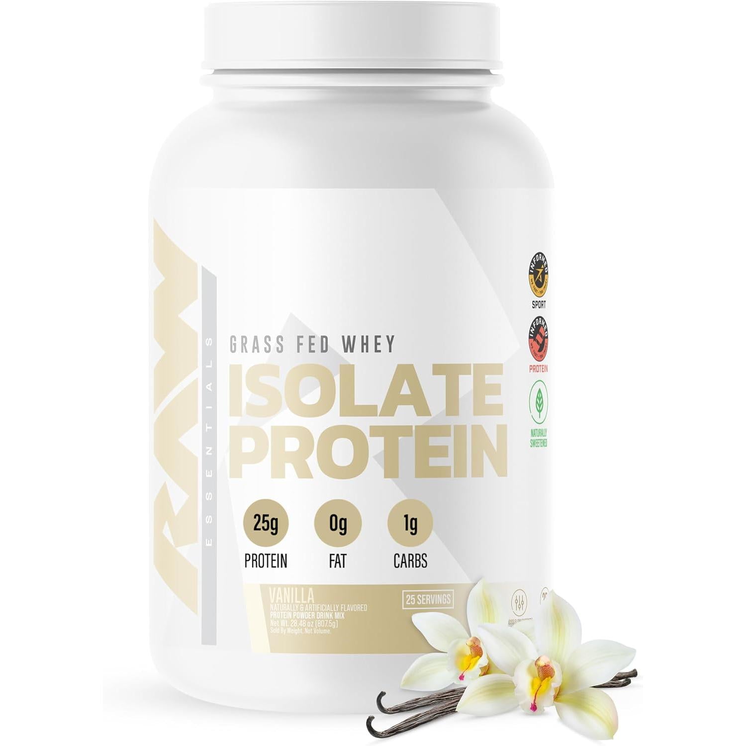 RAW Nutrition Grass-Fed Whey Isolate Protein-25 servings (2 lbs)-Vanilla-N101 Nutrition